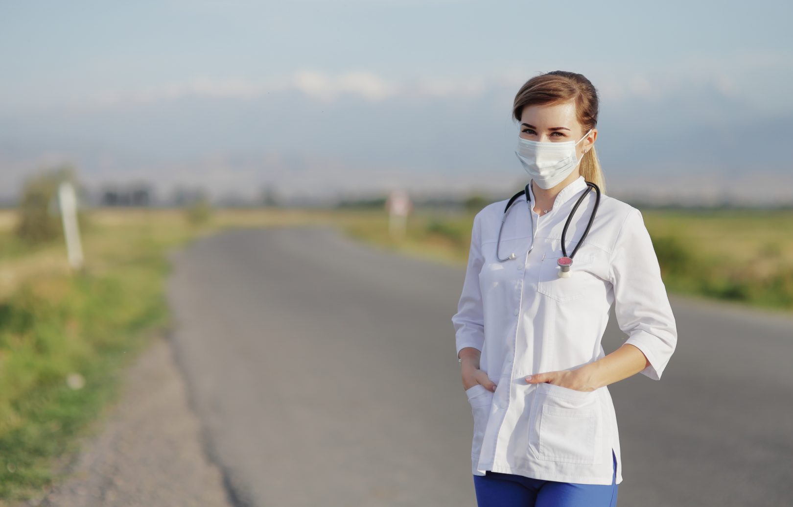 Nurse Out In Open Road